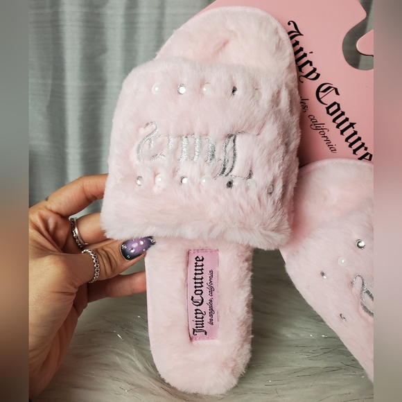 JUICY COUTURE pink gyanna pearl/rhinestone slippers - Picture 3 of 6